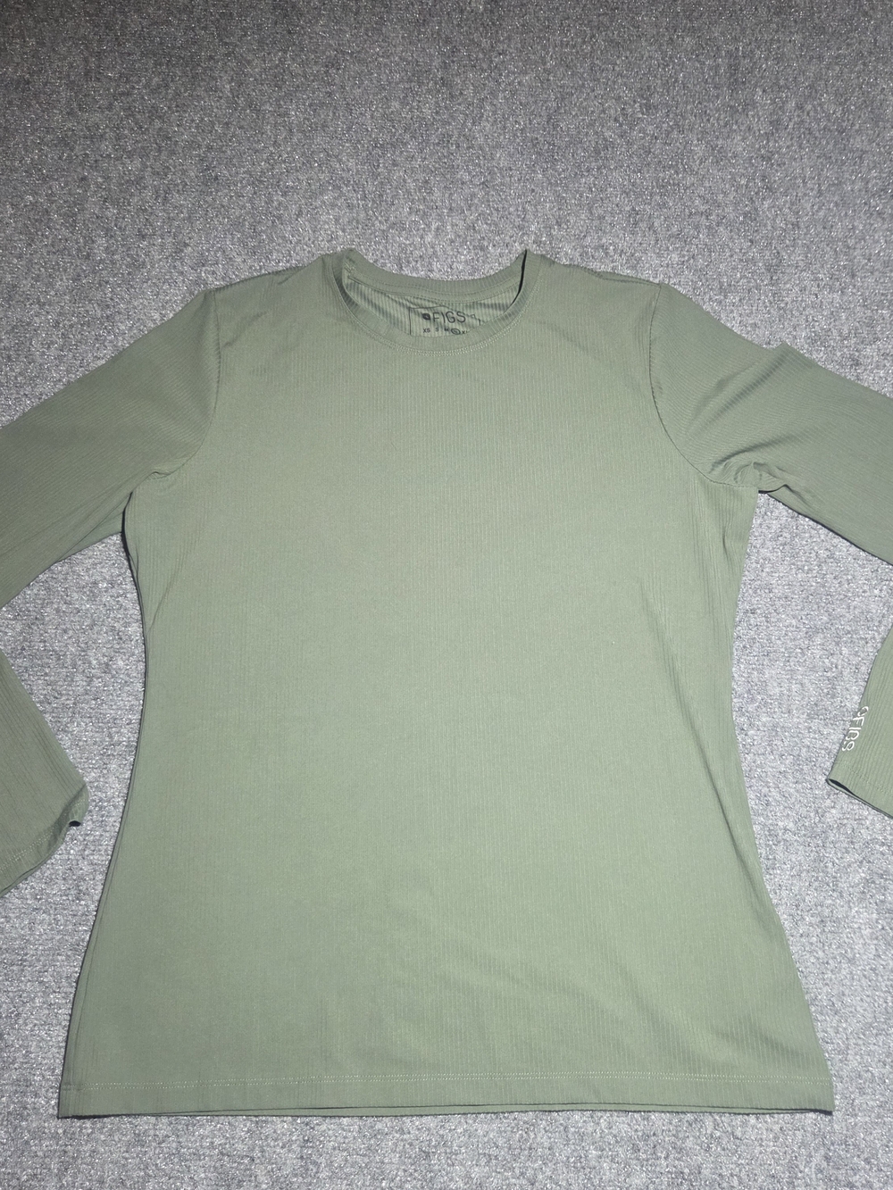 FIGS Women's Large Olive Green Ribbed Long Sleeve Underscrub Top Shirt